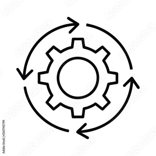 Continuous improvement process represented by a rotating gear icon.
