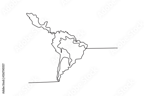 Latin America map concept, one-line art vector illustration