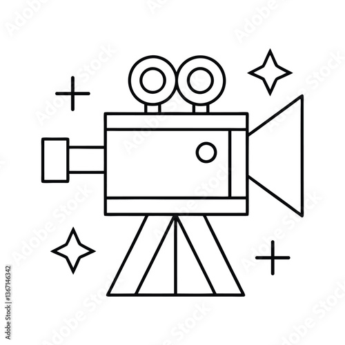 Simple Line Art Illustration of a Vintage Movie Camera