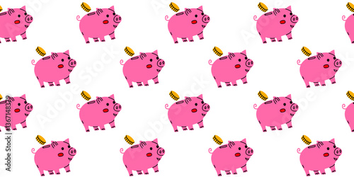 Cute pink pigs with brushes pattern on a white background ideal for children's products and playful designs