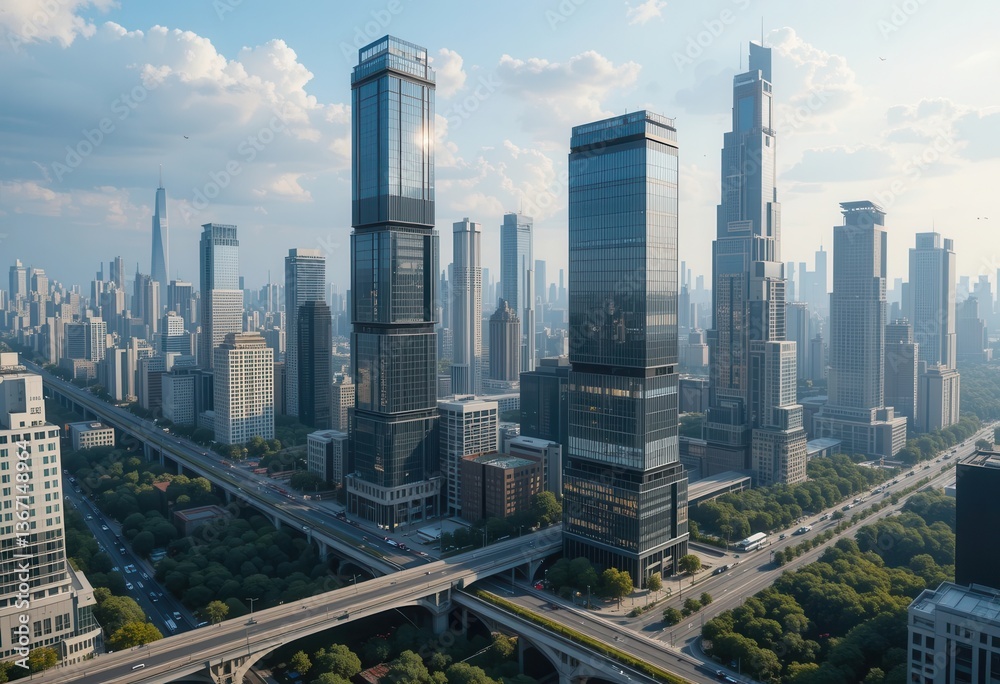 City skyline with modern skyscrapers and busy urban landscape during daytime City skyline with modern skyscrapers and busy urban landscape during daytime