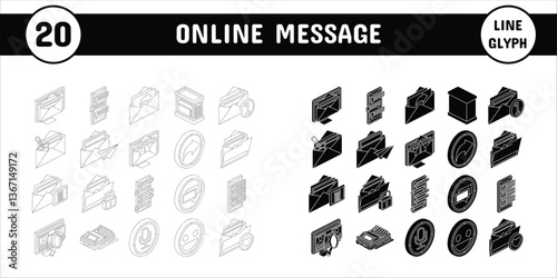 Online Message Line Glyph Vector Illustration Icon Sticker Set Design Materials
