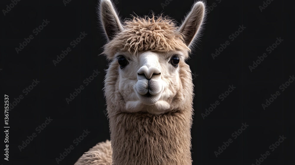 Obraz premium Alpaca with fluffy wool isolated on transparent background