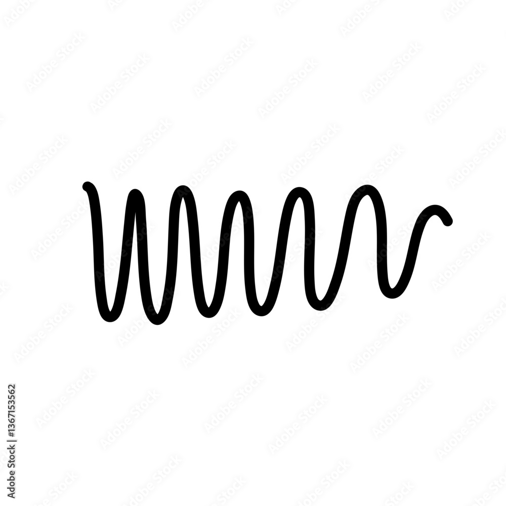 Doodle spiral spring. Hand drawn spring, black wire flexible coil icon. Decorative metal spiral, garland element, neoteric flat coil vector Doodle spiral spring. Hand drawn spring, black wire flexible coil icon. Decorative metal spiral, garland element, neoteric flat coil vector