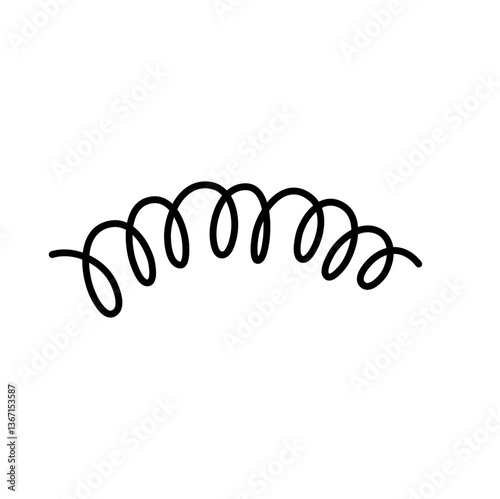 Doodle spiral spring. Hand drawn spring, black wire flexible coil icon. Decorative metal spiral, garland element, neoteric flat coil vector