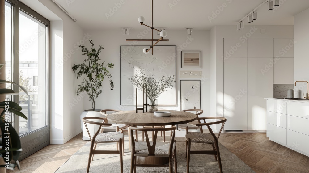 Fototapeta premium Modern Minimalist Dining Room with Natural Light and Stylish Decor