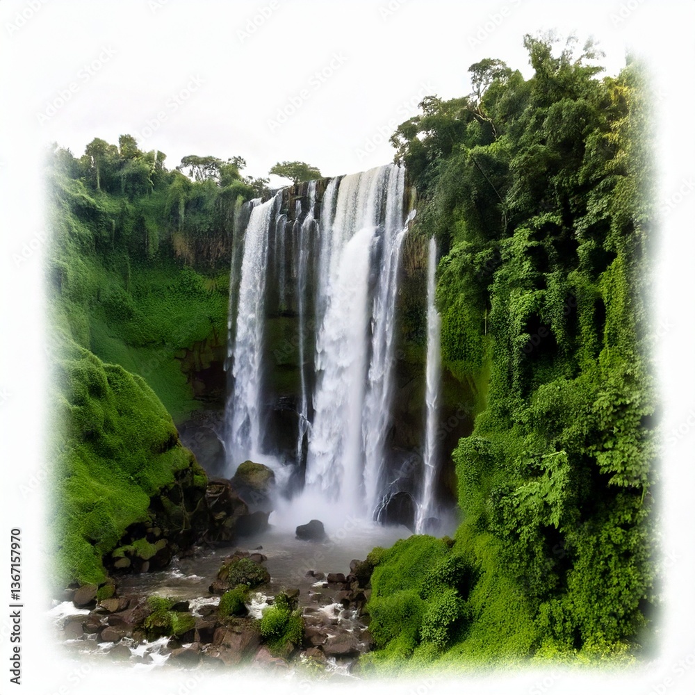 Naklejka premium The Iguazu Falls, cascading through lush greenery