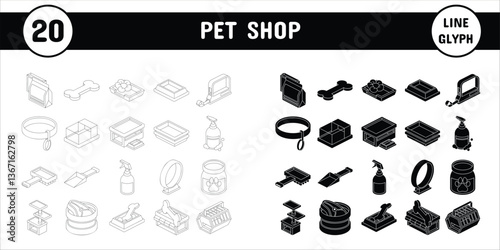 Pet Shop Line Glyph Vector Illustration Icon Sticker Set Design Materials