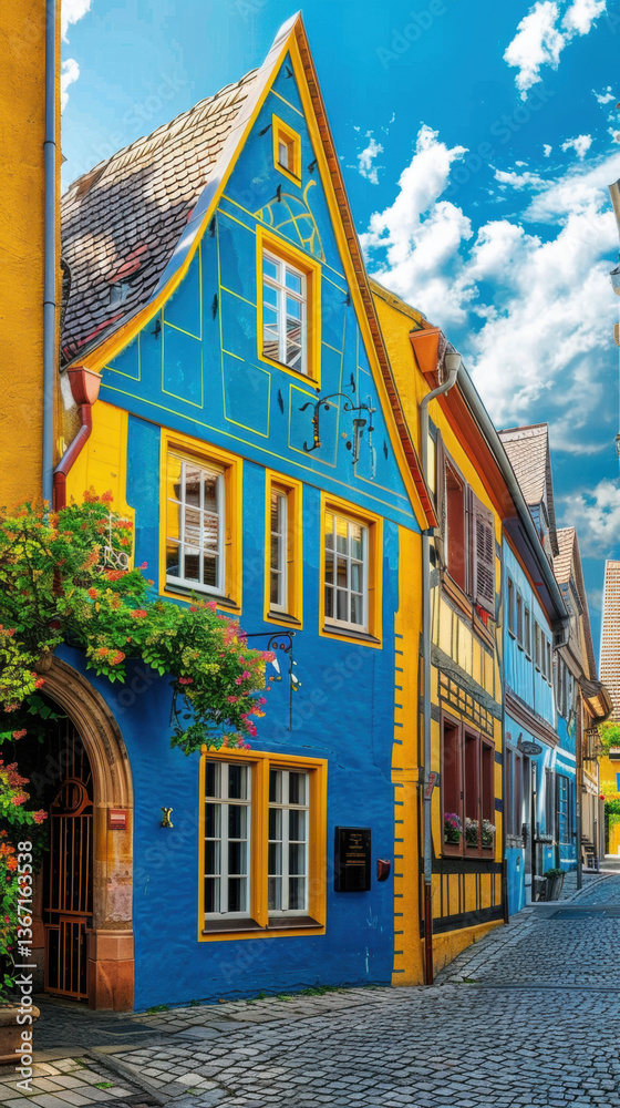 Fototapeta premium Colorful historic houses in the old town of Tallinn, Estonia with medieval architecture and charming streets