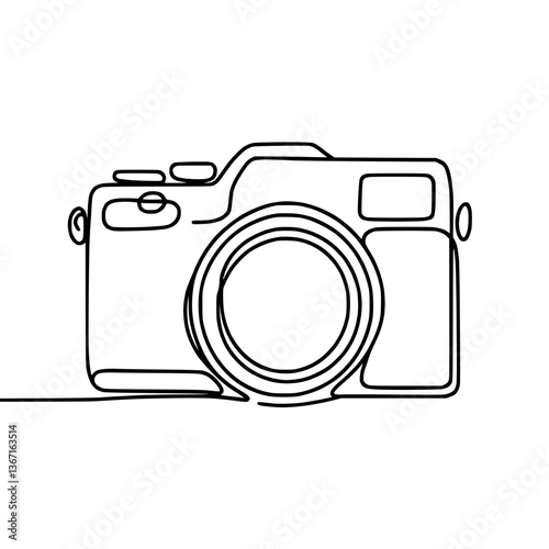 Line drawing of a camera in minimalist style on transparent background  