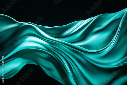 Teal silk fabric flowing elegantly on black background.