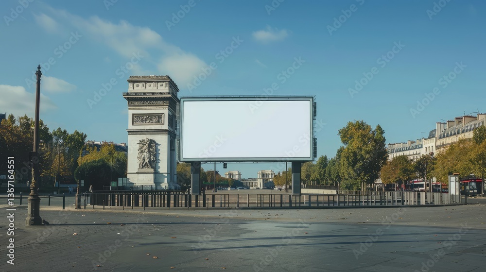 Naklejka premium A Blank Canvas: Iconic Paris Architecture and Open Advertising Space