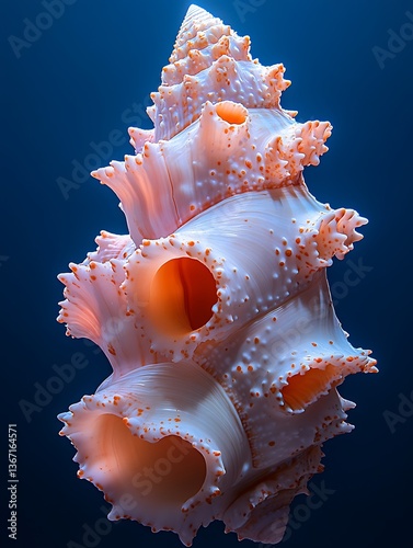 Seashell on blue background.