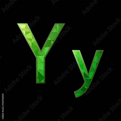 Alphabet made of green glass. Letter Y. Vector illustration.	
