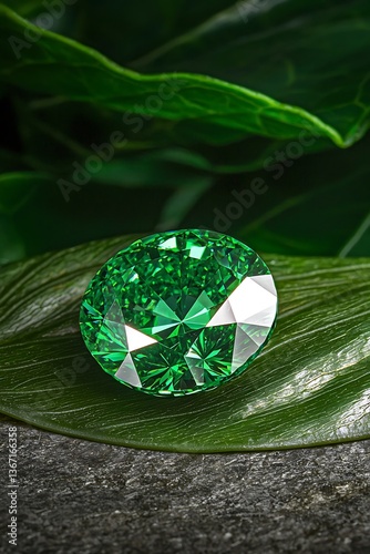 Emerald on Green Leaf