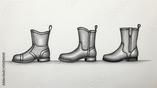 Three Stylish Boots A Detailed Monochrome Drawing