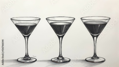 Three elegant martini glasses, perfect for a sophisticated cocktail hour