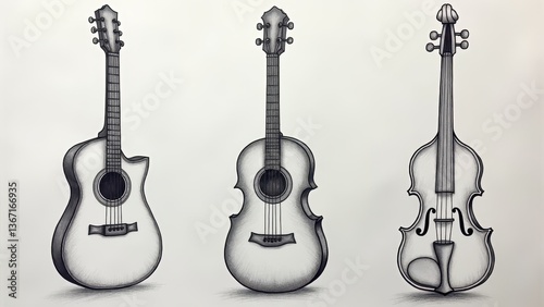 Acoustic Guitars, Viola and Violin Illustration