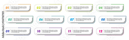 Bullet points numbers from 1 to 12 list markers modern style colorful trendy typography