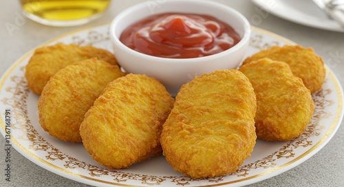 Crispy Chicken Nuggets with Ketchup: Stock Food Photo