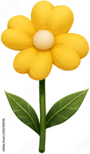 Cartoon Yellow Flower, Green Stem, Transparent Background
