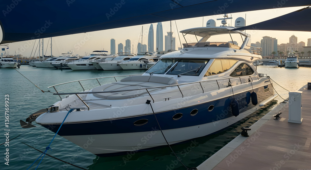 Fototapeta premium Luxury Yacht Docked In Marina Dubai