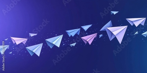 Subscribe to our newsletter web banner template. Paper planes like metaphor of mail. Concept of email marketing, correspondence service delivery registration banner.