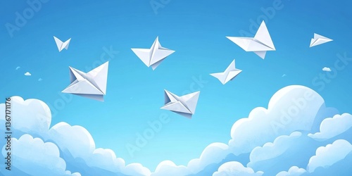 Subscribe to our newsletter web banner template. Paper planes like metaphor of mail. Concept of email marketing, correspondence service delivery registration banner.