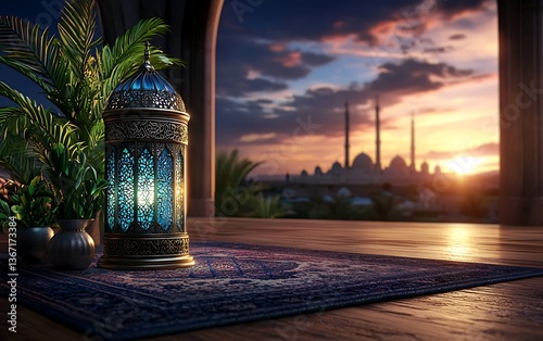Lantern, Sunset, Mosque, Patio