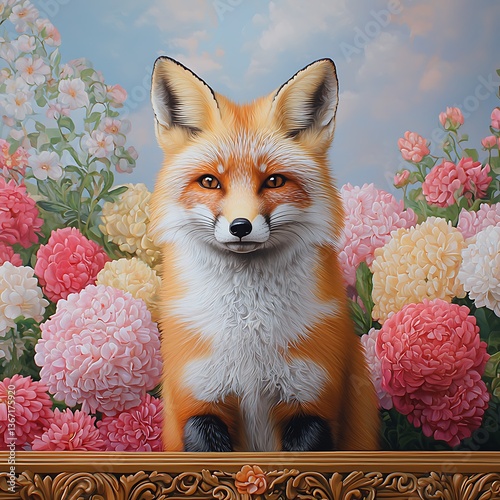 Fox in Floral Garden