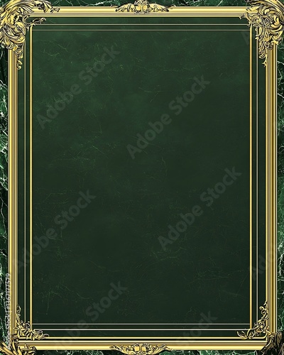 A green frame with gold trim