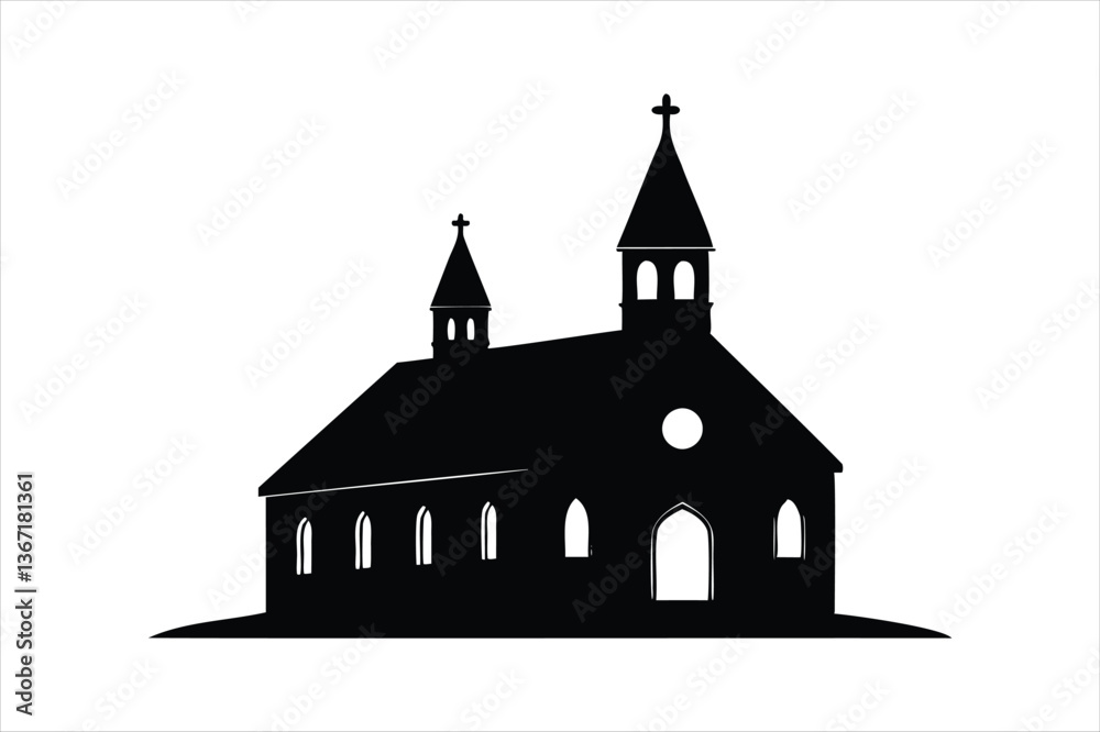 Naklejka premium Ancient medieval church silhouette vector