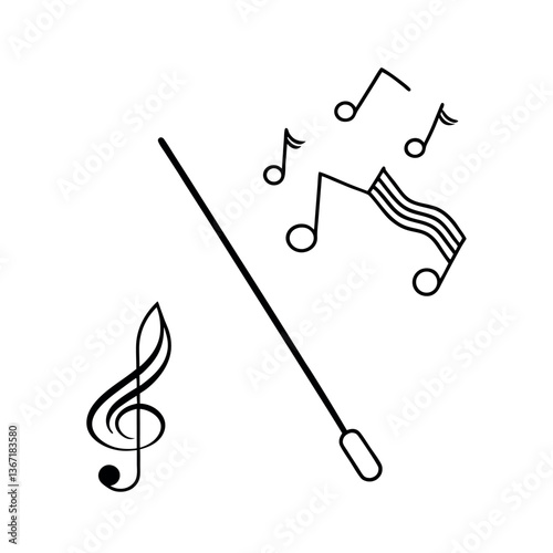 Simple Music Notes and Conductor's Baton Vector Graphic