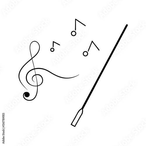 Simple Music Notes and Conductor's Baton Vector Graphic