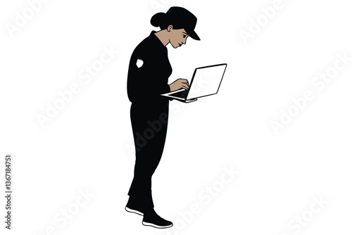 Young businesswoman working on a laptop in an office setting