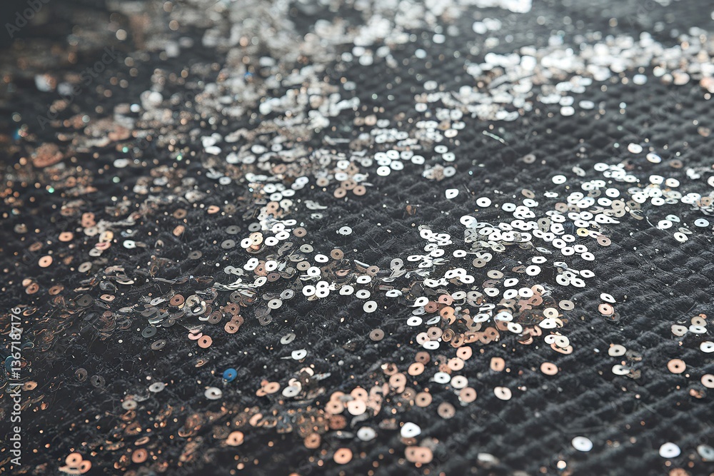 A photo of sparkling silver glitter or sequins on a textured surface A photo of sparkling silver glitter or sequins on a textured surface
