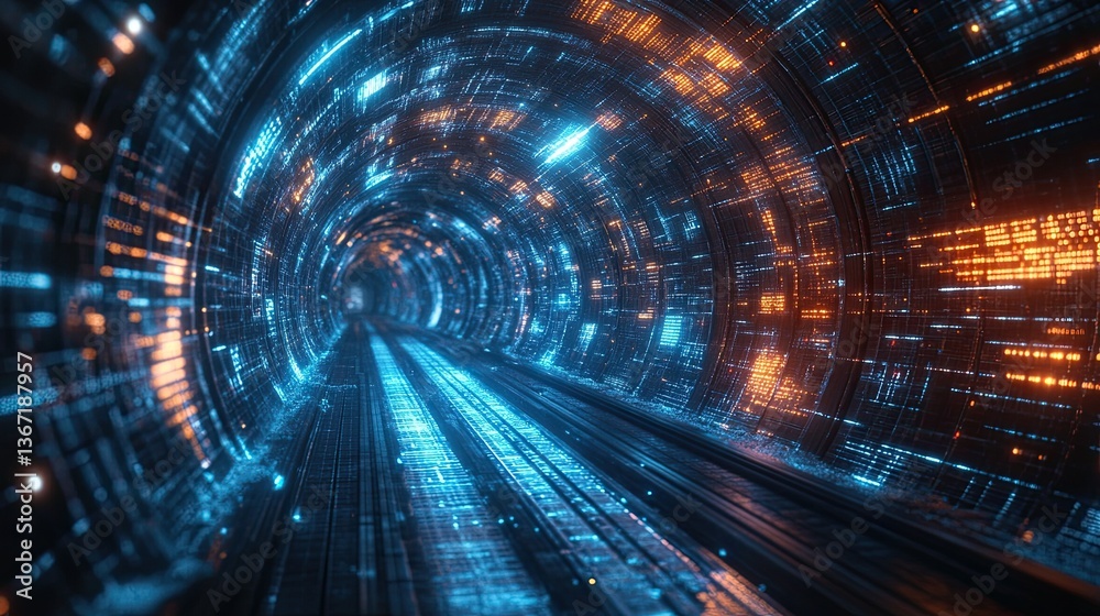 Cyberpunk Tunnel with Glowing Light Trails Creating a Futuristic Abstract Digital Speed Motion Concept Cyberpunk Tunnel with Glowing Light Trails Creating a Futuristic Abstract Digital Speed Motion Concept