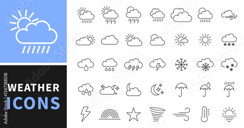 Weather forecast - thin line icons set. Vector, meteorological elements for web design, mobile applications.