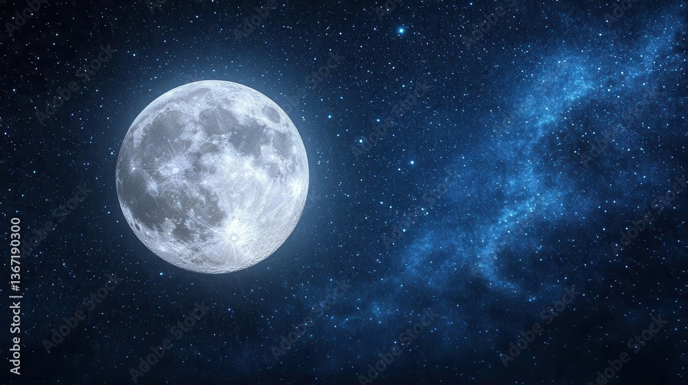 Bright Full Moon Illuminating A Starry Night Sky Over The Celestial Landscape Bright Full Moon Illuminating A Starry Night Sky Over The Celestial Landscape