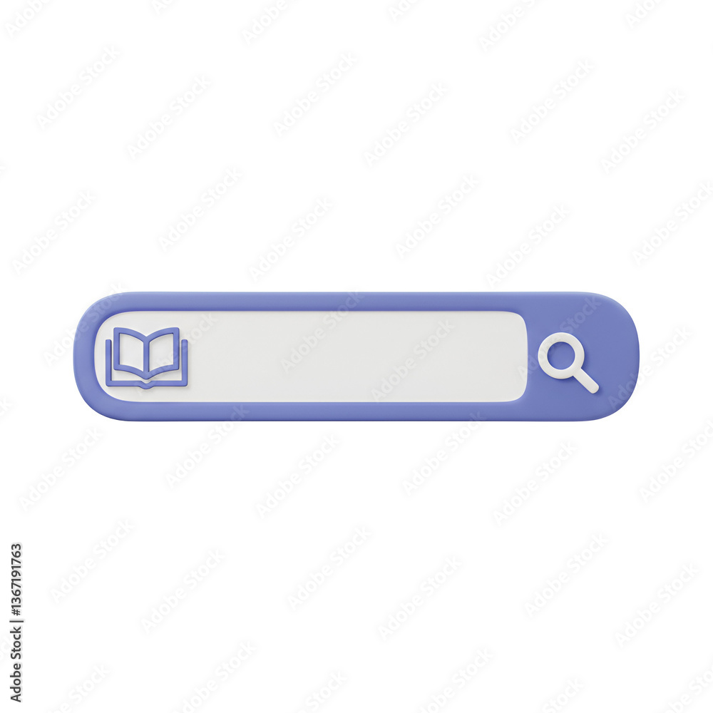 3D Icon of Search Bar with Book Symbol for Online Knowledge Search 3D Icon of Search Bar with Book Symbol for Online Knowledge Search