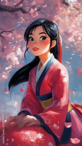 Digital artwork of a captivating asian princess adorned
