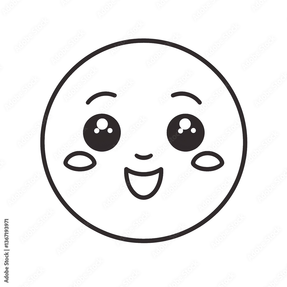 Fototapeta premium Linear emoji with happy face on transparent png background