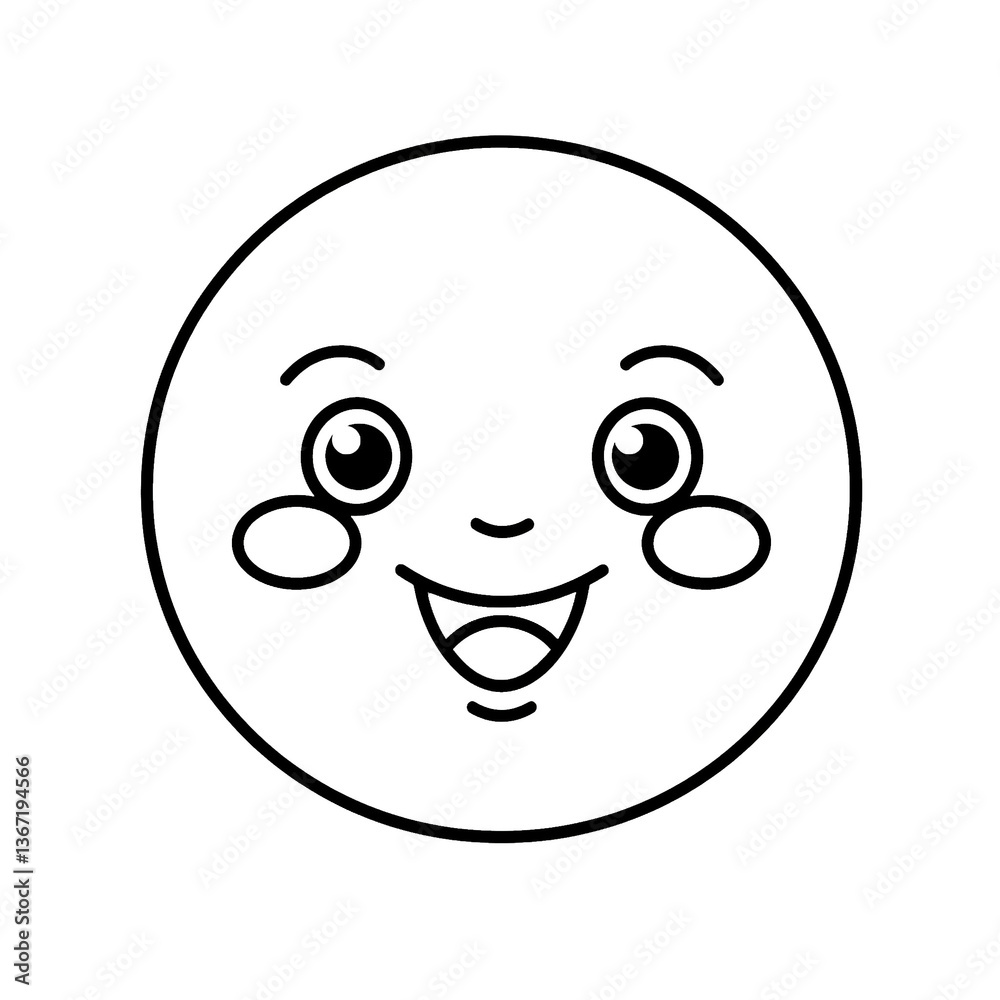 Fototapeta premium Linear emoji with happy face on transparent png background