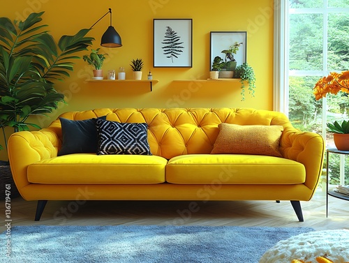 Stylish Yellow Living Room.