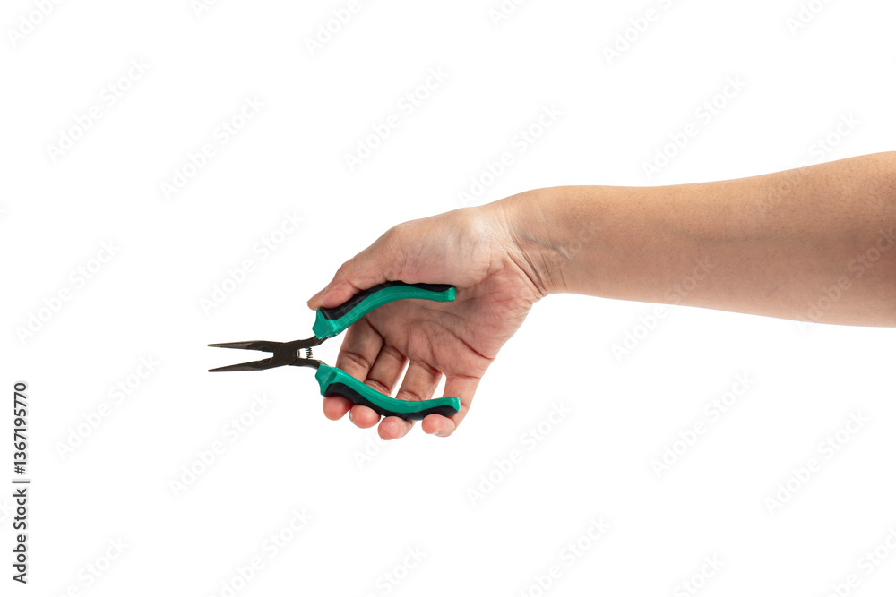Pliers in hand isolated on the transparent background Pliers in hand isolated on the transparent background