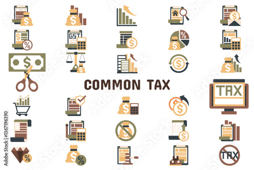 Common Flat Tax Vector Illustration Icon Sticker Set Design Materials