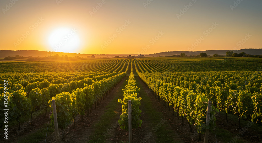 Fototapeta premium Sunrise Over Vineyard Landscape