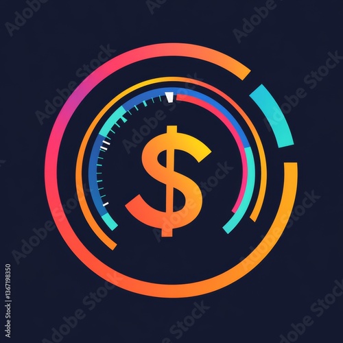 Colorful dollar sign with progress rings, financial success graphic design
