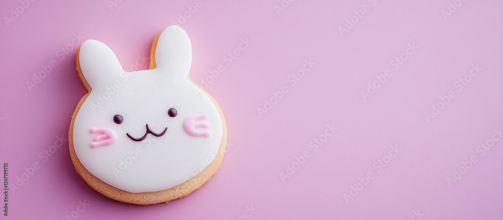 Naklejka premium Kawaii easter bunny cookie on pastel background for festive designs
