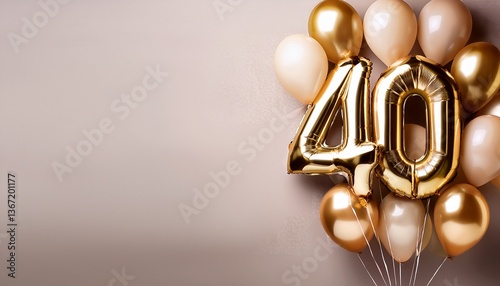 Banner 40 with number golden balloons with pastel background, copy space. Generated image